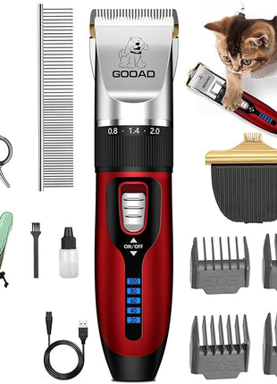 Cat Clippers for Matted Hair, Cat Grooming Kit, Cordless Cat Shaver for Long Hair, Low Noise Paw Trimmer, Cat Hair Trimmer for Grooming,Quiet Pet Hair Clippers Tools for Cats Dogs (Red)