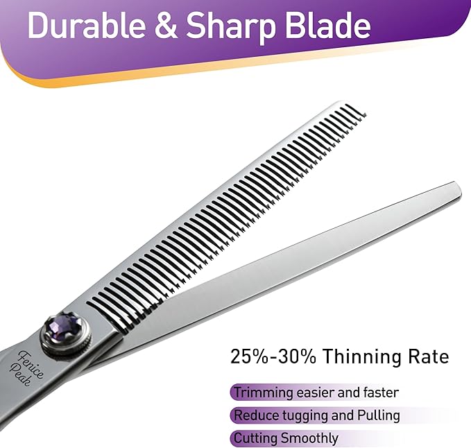 Fenice Peak 7 inch Thinning Dog Grooming Scissors Professional Dog Shears Made of Japanese 440C Stainless Steel with Jewelled Screw Trimming Cutting Scissors Durable and Sharp