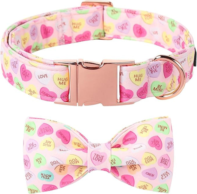 Lionet Paws Valentine's Pink Dog Collar, Cute Heart Dog Collar for Large Dogs, Adjustable Cotton Pet Collars for Medium Large Dogs