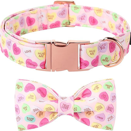Lionet Paws Valentine's Pink Dog Collar, Cute Heart Dog Collar for Large Dogs, Adjustable Cotton Pet Collars for Large Dogs