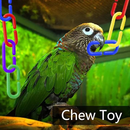 600-Piece Rainbow Plastic Chain Links & Toys - Interlocking C-Clip Bird Cage Accessories for Parakeets, Sugar Gliders, Small Pets (Climbing/Swinging Toys)