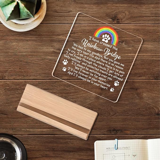 Pet Memorial Gifts,Rainbow Bridge Dog Memorial Gifts， Sympathy Gift for Loss of Dog Cat, Pet Memorial Acrylic Rainbow Bridge Decorations Condolences Gifts for Pet Loss Remembrance Keepsake A01