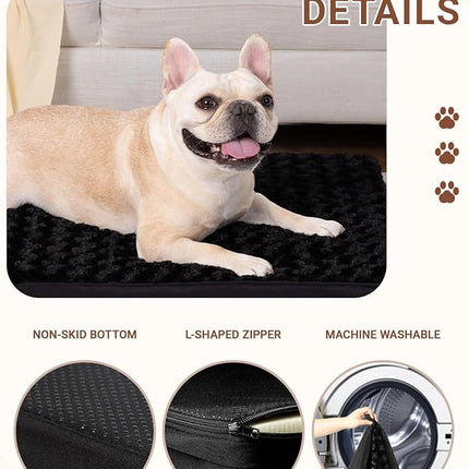 KSIIA Dog Crate Bed Waterproof Dog Bed for Crate Soft Rose Velvet Supportive Kennel Pad for Medium Pets with Removable Washable Cover & Non-Slip Bottom, 29 x 18 Inch, Black