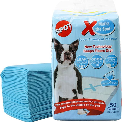 SPOT X Marks The Spot Puppy Training Pads – Extra Absorbent, Leak-Proof Dog Pee Pads with Adhesive Strips and Pheromones, Odor Control, 5-Layer Protection, 22 x 22 in, 100-Count