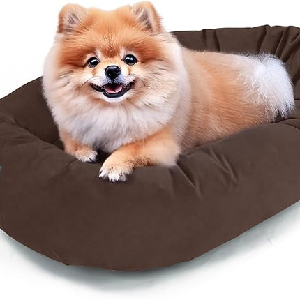 Majestic Pet 24 Inch Suede Calming Dog Bed Washable 24x19x7 (Inch) – Cozy Soft Round Donut Dog Bed with Spine Support for Dogs to Rest Their Head - Pet Bed Small – Chocolate (2025)