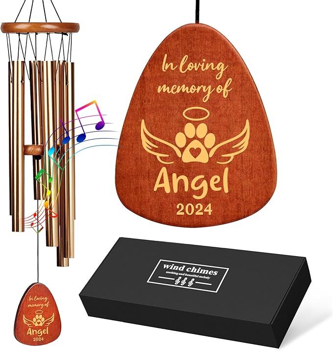 Personalized Dog Memorial Gifts for Loss of Dog Pet Memorial Gifts for Dogs Memory Wind Chimes for Loss of Loved One Dogs Sympathy Bereavement Gift Wind Chimes for Outside(Design 3, Champagne Gold)