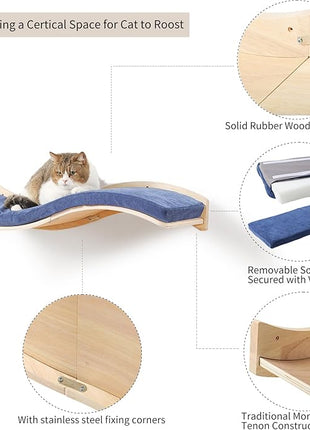 Cat Wall Shelves for Large Cats - Wall Mounted Furniture with Comfortable Cushion, Perfect Perch and Bed for Multi-Cat Households - 35 inch Wavy Shelf for Climbing, Playing, Resting, and Lounging