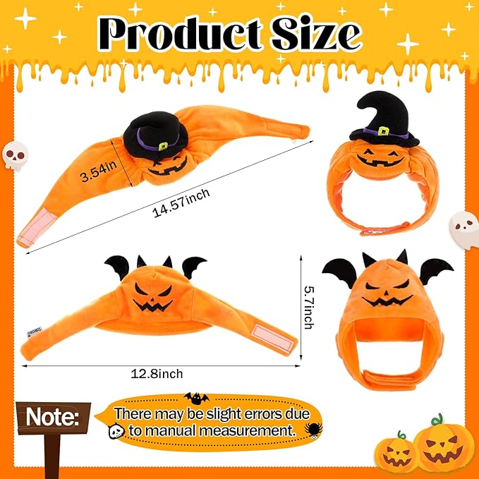 6 Pcs Cat Halloween Pumpkin Costume Dog Pumpkin Hat Adjustable Pet Headdress Cute Cap Headwear Halloween Devil Hat for Party Cosplay Puppy Kitty Dress up Accessory