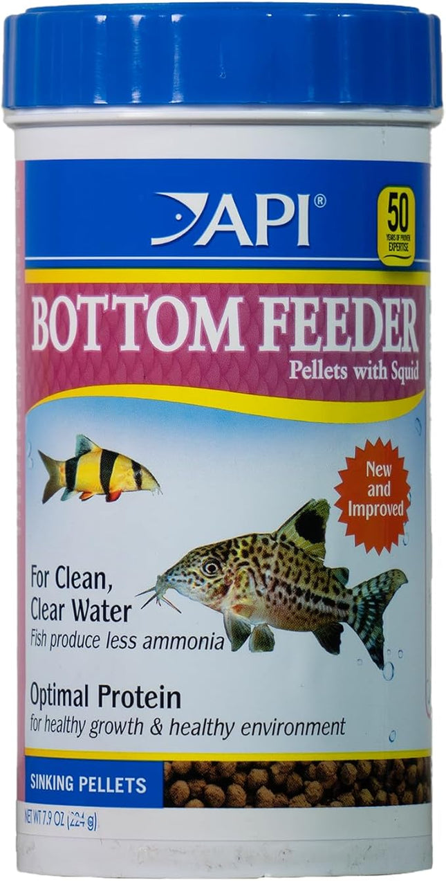 API BOTTOM FEEDER PELLETS WITH SQUID Fish Food 7.9-Ounce Container