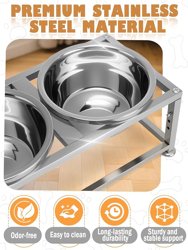 49OZ Full Metal Raised Dog Bowls for Small Dogs - 3 Height Adjustable (6.3'', 7", 7.7") Food Water Bowl, Stainless Steel Elevated Dog Bowl Feeder Station for Relief Joint Pressure