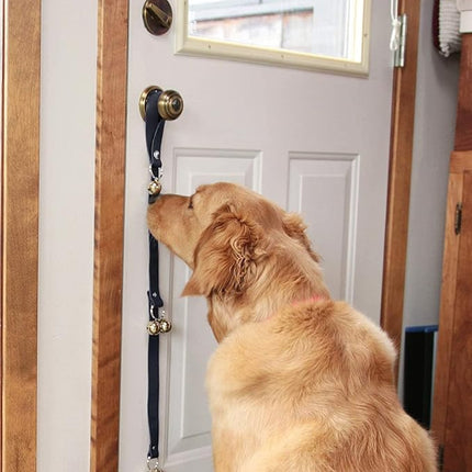 Leather Dog Doorbells for Door Knob/Potty Training/Go Outside, Length Adjustment Copper Dog Bell, Housetraining Hanging Bell, Gray Leather Silver Bells