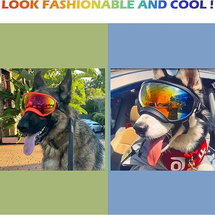 Large Dog Sunglasses with Adjustable Strap UV Protection, Winproof Puppy Sunglasses, Suitable for Medium-Large Pet Glasses, Dogs Eyes Soft Goggles, OrangeColours