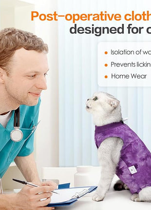 Cat Recovery Suit - Abdominal Wounds Cat Onesie, Cone E-Collar Alternative, Purple S