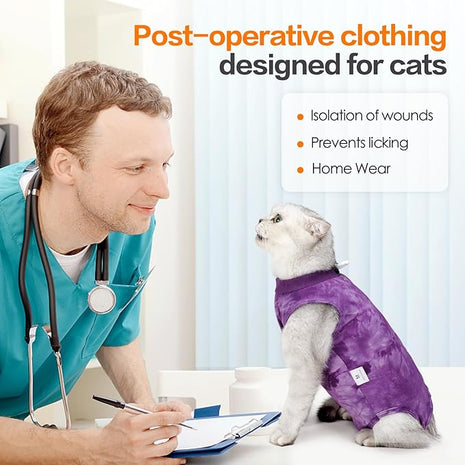 Cat Recovery Suit - Abdominal Wounds Cat Onesie, Cone E-Collar Alternative, Purple S