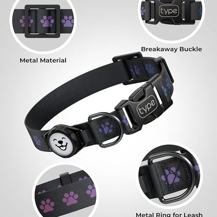 Dog Collar with Airtag Holder, IP67 Waterproof Reflective AirTag Dog Collars for Medium & Large Dogs, Adjustable Pet Collar with Twist-Lock Holder & Green Glow for Night (L, 13.8"-20.1", Black)