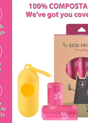 Biodegradable Dog Poo Bags with Holder-240 Large Poop Bags, Corn Starch Blended Compostable Bag, Extra Thick Strong Leak Proof Waste Bag for Dogs (Pink)