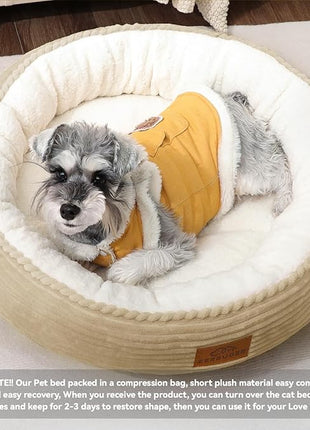 Cat Bed, 23In Dog Beds for Small Dogs, Calming Cat & Dog Beds for Indoor Pets, Pet Beds Comfortable Donut Round Ultra Soft (Camel, 23" L x 23" W x 6.5" Th)