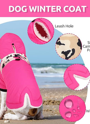 Queenmore Warm Dog Winter Coat, Cold Weather Waterproof Snow Jacket with Reflective Hoodie, Long Sleeves for Small to Large Dogs
