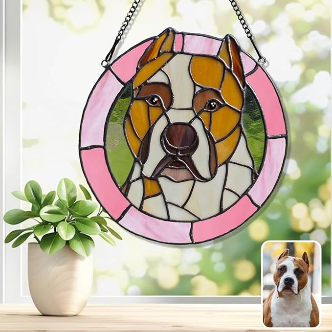 Custom Dog Portrait Stained Glass Suncatcher, Pet Memorial Stained Glass Photo Suncatcher, Staineds Glass Dog Memorial, Loss of Dogs Sympathy Gift Personalized, Pet Loss Gifts /13