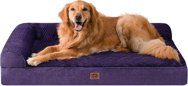 EHEYCIGA Memory Foam Dog Bed XLarge Sized Dogs, Extra Large Dog Bed Orthopedic with Washable Removable Cover, Waterproof XL Pet Bed Couch, 44x33x6 Inches, Purple