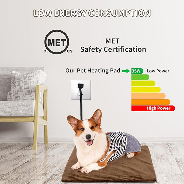 NAMOTEK Pet Heating Pad, Waterproof Heated Mat with Chew Resistant Cord Safe Electric Auto Constant Temperature Heating Pad for Dogs and Cats Indoor Warming Pad 19.7" x15.7"