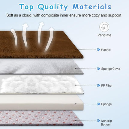 Magic Dog Super Soft Large Dog Bed Orthopedic Pet Beds 39 Inch Washable Anti Slip Dog Sleeping Mattress with Removable Cover, Dark Brown L