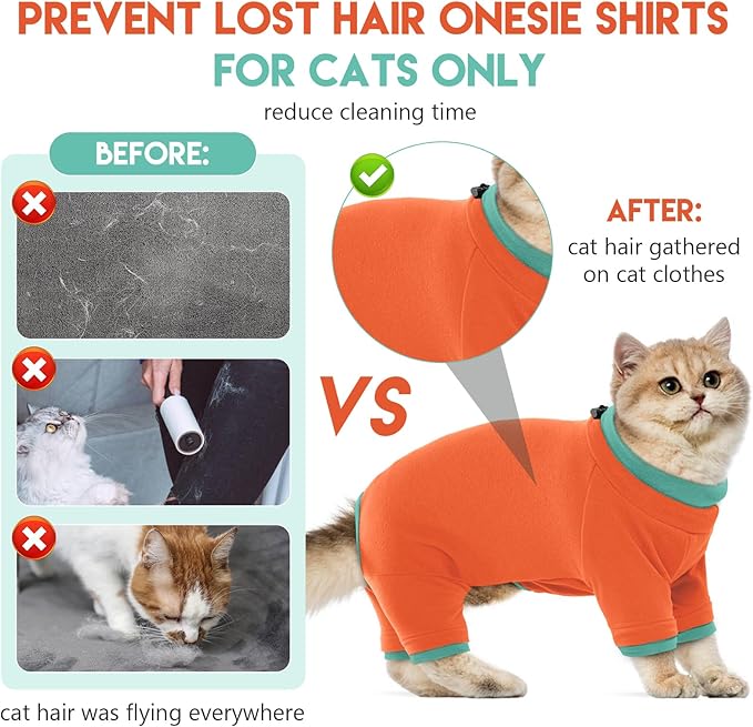Sticky Cat Clothes Stretchy, Sphynx Hairless Sweater & Pajamas for Cats only, Soft Cat Onesie for Cats After Surgery Female Male & Hair Loss Prevention, Orange XL