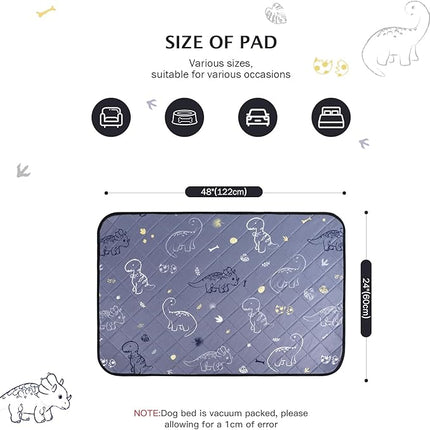 IEUUMLER Washable Pee Pads for Dogs, 2 Pack Non-Slip & Waterproof Whelping Pad, Reusable Puppy Potty Training With Fast Absorbent for Playpen EU007 (Gray Dinosaur, 24"X48"-2pcs)