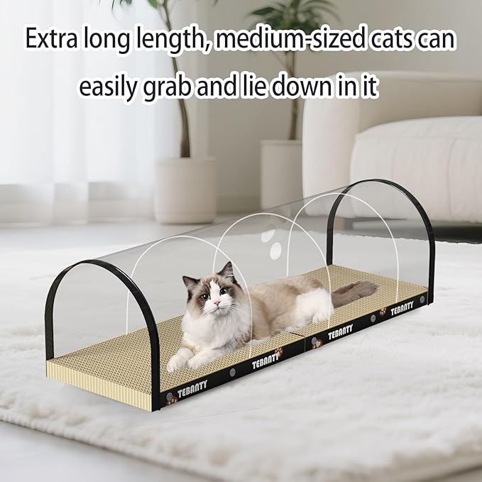 3 Function in 1 Cardboard Cat Scratcher Board, 31.5 in Cat Scratcher House, Cat Scratchers for Indoor Cats, Arched Cats Scratch Pad As Cat Bed, Cat Tunnel for Sleep, Grind Claws (Black)