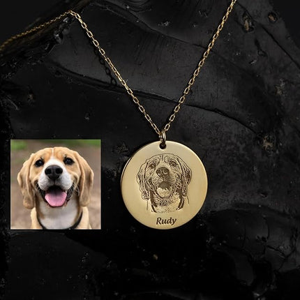 Happily Ever Custom 925 Sterling Silver Dog Portrait Necklace – Personalized Memorial Pet Jewelry with Photo Engraving – Handmade Gift for Dog/Cat Lovers – Animal Keepsake