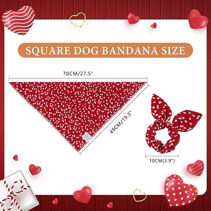 E-Clover Valentine Day Dog Bandana & Matching Scrunchie-Heart Dog Bandanas Red Pet Scarf Bib for Small Dogs Puppy Girl Boy Owner Valentines Mom Gift