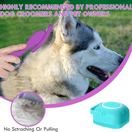 Long Pin Dog Slicker Brush for Long Haired Dogs, Removes Loose Hair, Tangles and Knots, Professional Pet Grooming Kit, Purple