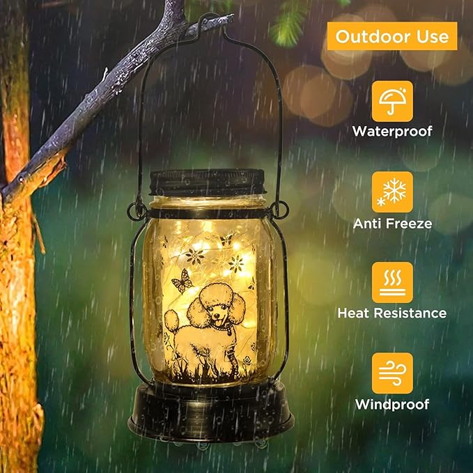 Poodle Gifts for Women/Men, Poodle Solar Lanterns Dog Mom Birthday, Dog Lovers Lantern, Pet Loss Pet Memorial Lights, Solar Garden Decoration Outside for Yard, Patio,Backyard,Porch