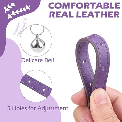EXPAWLORER Cat Collar Leather with Bell and Safety Elastic Belt,Personalized Rhinestones Bling Adjustable Collars for Cats Kitty and Small Dogs,Pearl cat Collar Purple (Pearl)
