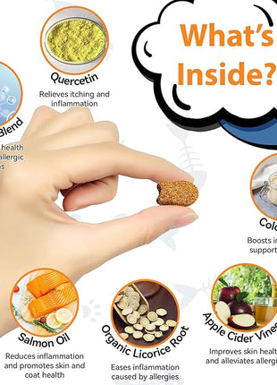 Cat Allergy Relief Chews 200 pcs - Cat Itchy Skin & Paw Licking Relief - Omega 3 & Probiotic for Cats - Anti-Itch Relief for Skin & Coat Health, Immune Support, Seasonal Allergies - Chicken Flavor