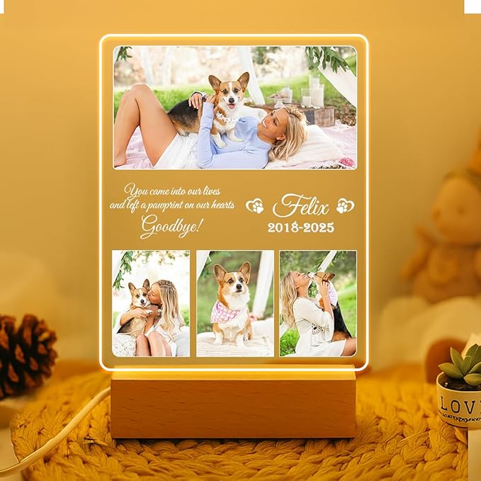 Personalized Pet Memorial Gifts, Dog Memorial Gifts for Loss of Dog, Pet Loss Gifts in Memory of Dog Night Lights, Custom Dog Memorial Plaque, Cat Memorial Photo Frame, Pet Sympathy Gifts