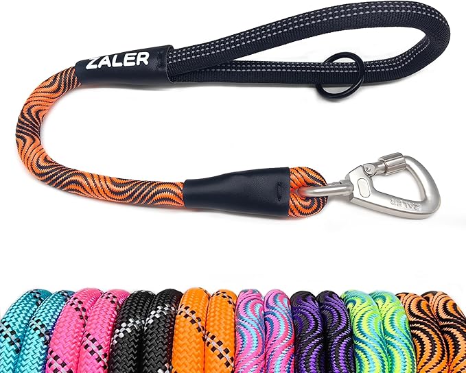 ZALER Short Dog Leash, 26 Inches Rope Traffic Leashes for Dogs, Reflective Dog Lead with O-Ring, Heavy Duty Pet Leash for Large and Medium Dogs (26'' Black Orange)
