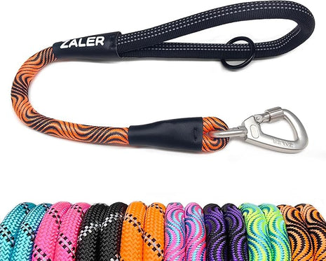 ZALER Short Dog Leash, 26 Inches Rope Traffic Leashes for Dogs, Reflective Dog Lead with O-Ring, Heavy Duty Pet Leash for Large and Medium Dogs (26'' Black Orange)