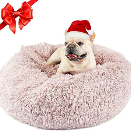 Himax Dog Beds for Medium Dogs, Donut Dogs Beds with Blanket Attached, Calming Dog Bed Washable (20"/26"/35") Beige