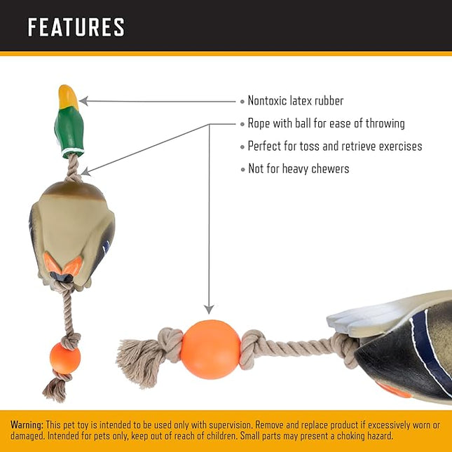 Browning Pet Toys, Durable Dog Toys for Tug and Fetch, Rubber Duck Rope Toy