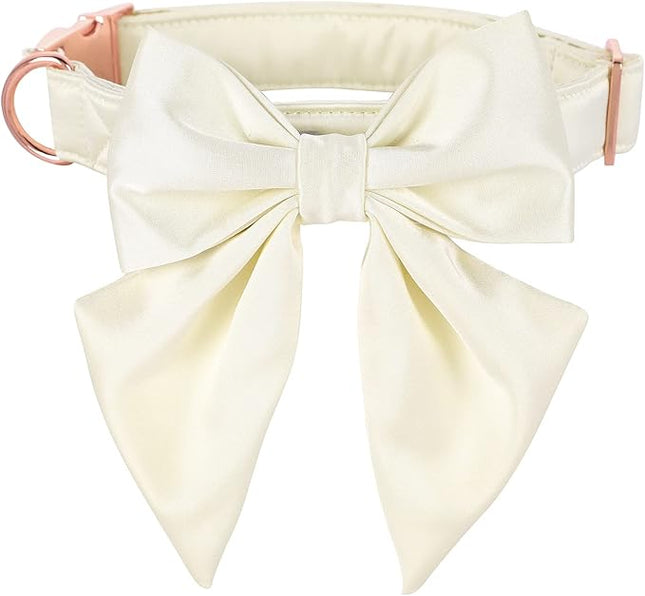 Lionet Paws Bowtie Dog Collar - Comfortable Silk Dog Collar with Detachable Bow Tie for Medium Dogs, Neck 13.5-22 Inches