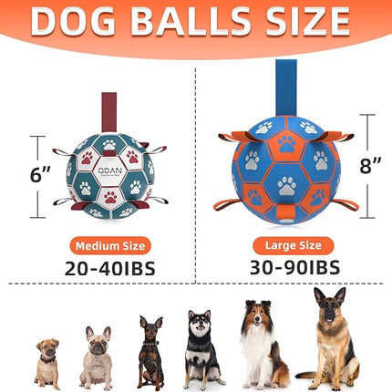 QDAN Dog Ropes Toys Soccer Ball with Straps, Puppy Birthday Gifts, Tug Toy, Durable Dog Balls for Medium & Large Dogs- Blue Orange(8 Inch)