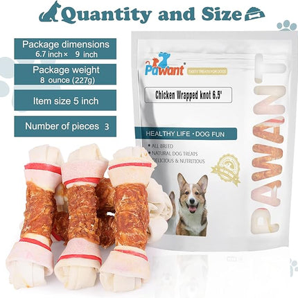 Dog Treats Chicken Wrapped Rawhide Bones for Small Dog Treats Puppy Chews Snacks Promotes Healthy Chewing Chicken Wrapped Knot 6.5" 0.5lb