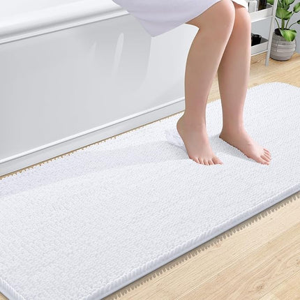 OLANLY Bathroom Rugs 70x24, Extra Soft Absorbent Chenille Bath Rugs, Rubber Backing Quick Dry, Machine Washable Bath Mats for Bathroom Floor, Tub and Shower, Home Decor Accessories, White