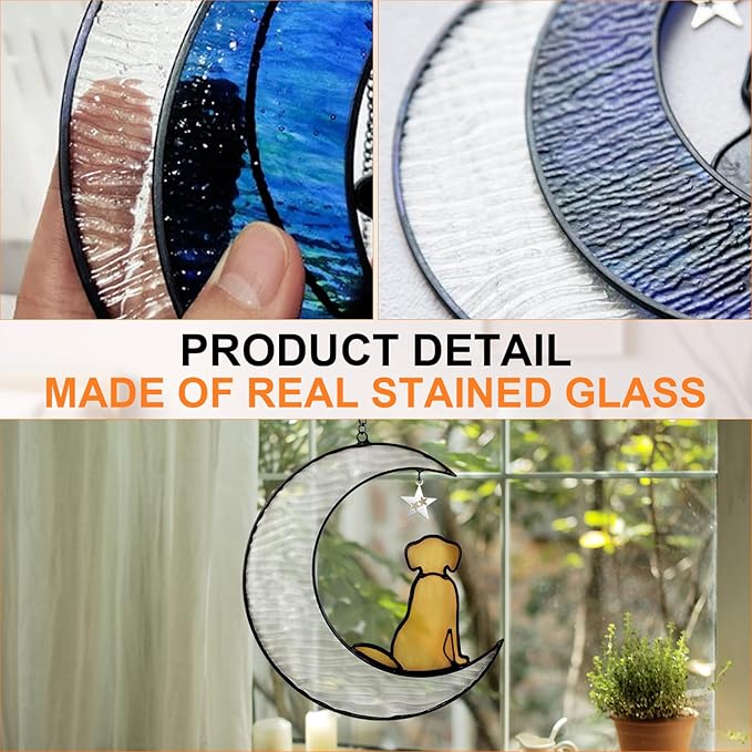 Stained Glass Dog Suncatcher Memorial Gifts for Loss of Pet,Window Hanging Decor in Memory of Dog Passing Away Gifts