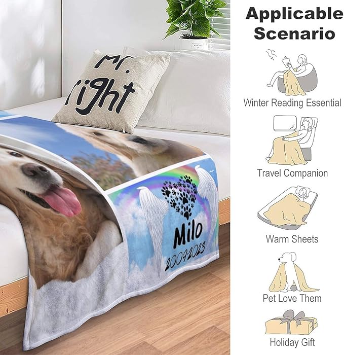 Custom Dog Memorial Gifts for Loss of Dog Cat, Personalized Dog Memorial Blanket with Photos, Pet Memorial Gifts, Pet Loss Gifts, Pet Memorial Throw Blanket, Gifts for Dog Cat Lovers Dog Mom Dog Dad