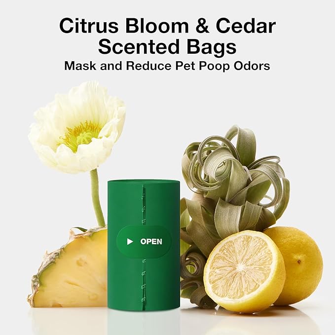 VETRESKA Dog Poop Bags, Leak Proof, Extra Thick and Large Pet Waste Bags for Dog Walking and Cat Litter, Citrus Bloom & Cedar Scented, 20 Refill Rolls, 300 Bags, Green