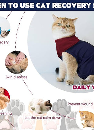 Cat Recovery Suit Female, Breathable Onesie After Surgery Female for Abdominal Wounds or Skin Diseases, Anti-Licking Full Body Cat Surgery Recovery Suit, E-Collar Alternative Wear