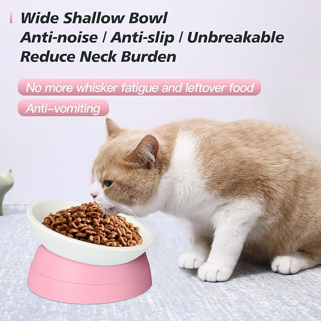 Cat Bowls Elevated Cat Food Bowl Adjustable Cat Dish Anti-Slip and Anti-Noise Raised Cat Bowl Protecting Pet’s Spine Thickened Plastic Bowl Suitable for Indoor Cats, 17 Oz