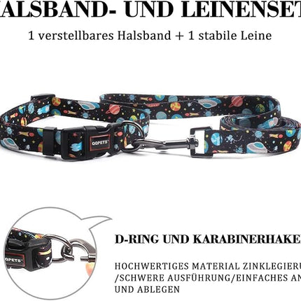 Roses&Poetry Dog Collar and Leash for Medium Large,Adjustable Durable Blue 5ft Puppy Leash Collar for Dog Training Lead（Star-L）